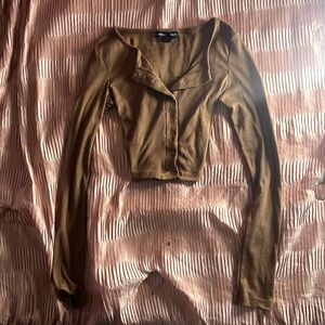 Streetwear society Brown Long Sleeve Button-Up Top